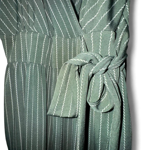 Kaleigh (Kaileigh) Green Striped Wrap Jumpsuit – Tie Waist Wide-Leg - Picture 3 of 8